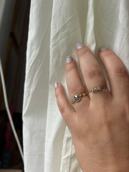 Gray Rosecut Diamond Ring on wide vintage band Handmade Bezel Engagement Ring