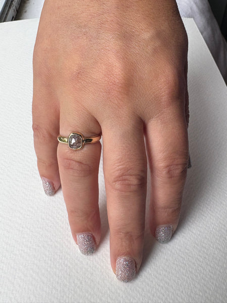 Gray Rosecut Diamond Ring on wide vintage band Handmade Bezel Engagement Ring