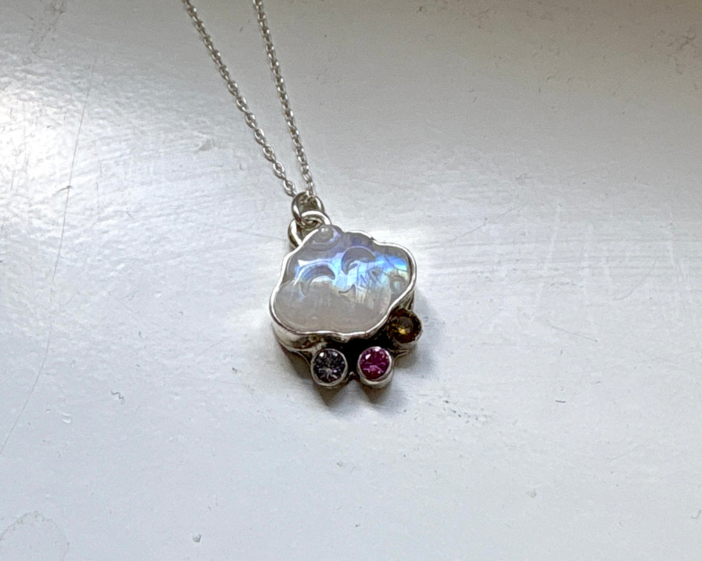 Moonstone Cloud Pendant with Rainbow Accent Stones