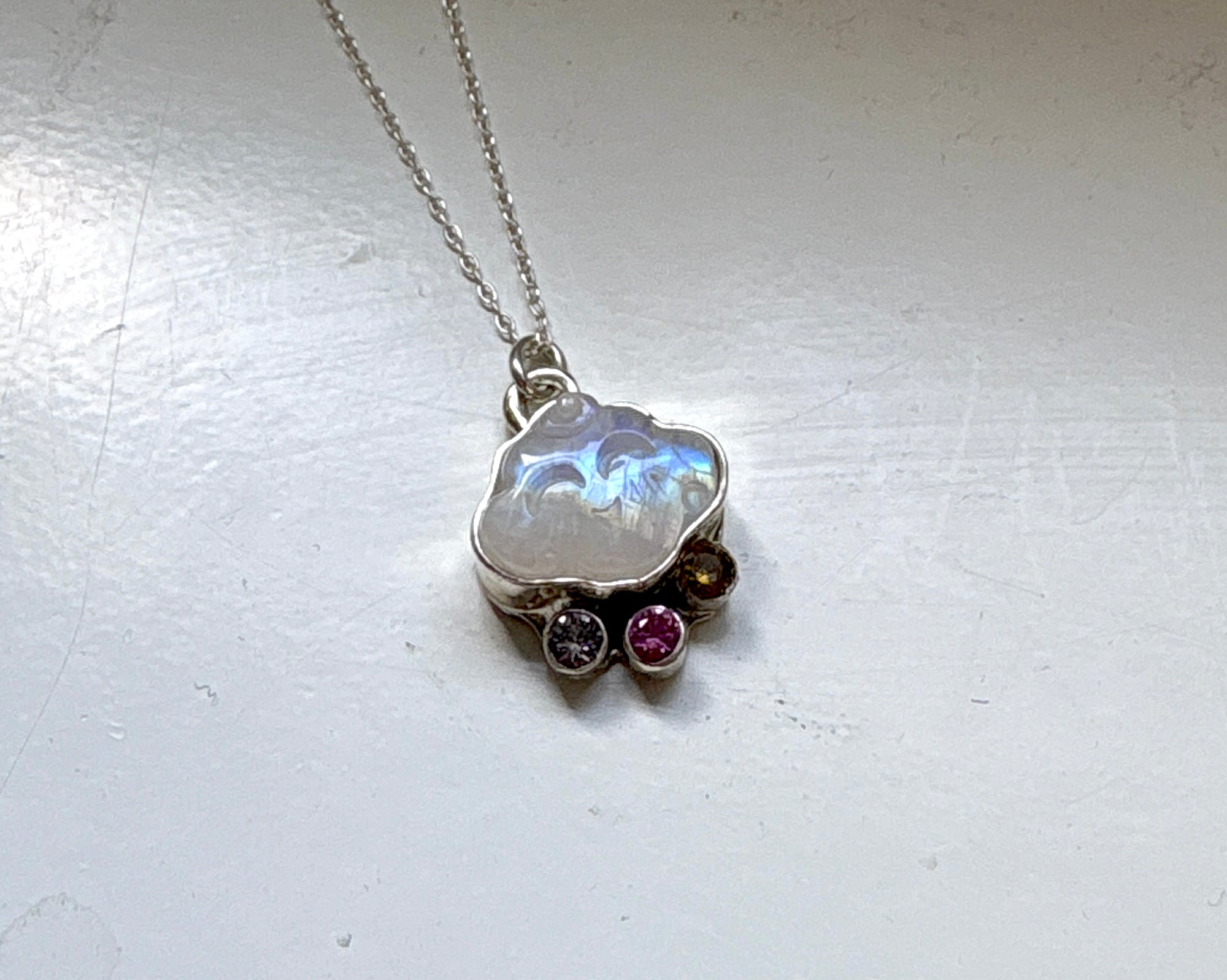 Moonstone Cloud Pendant with Rainbow Accent Stones