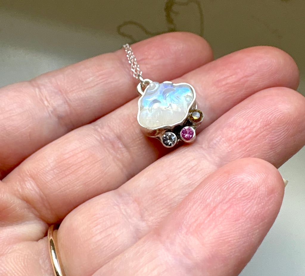 Moonstone Cloud Pendant with Rainbow Accent Stones