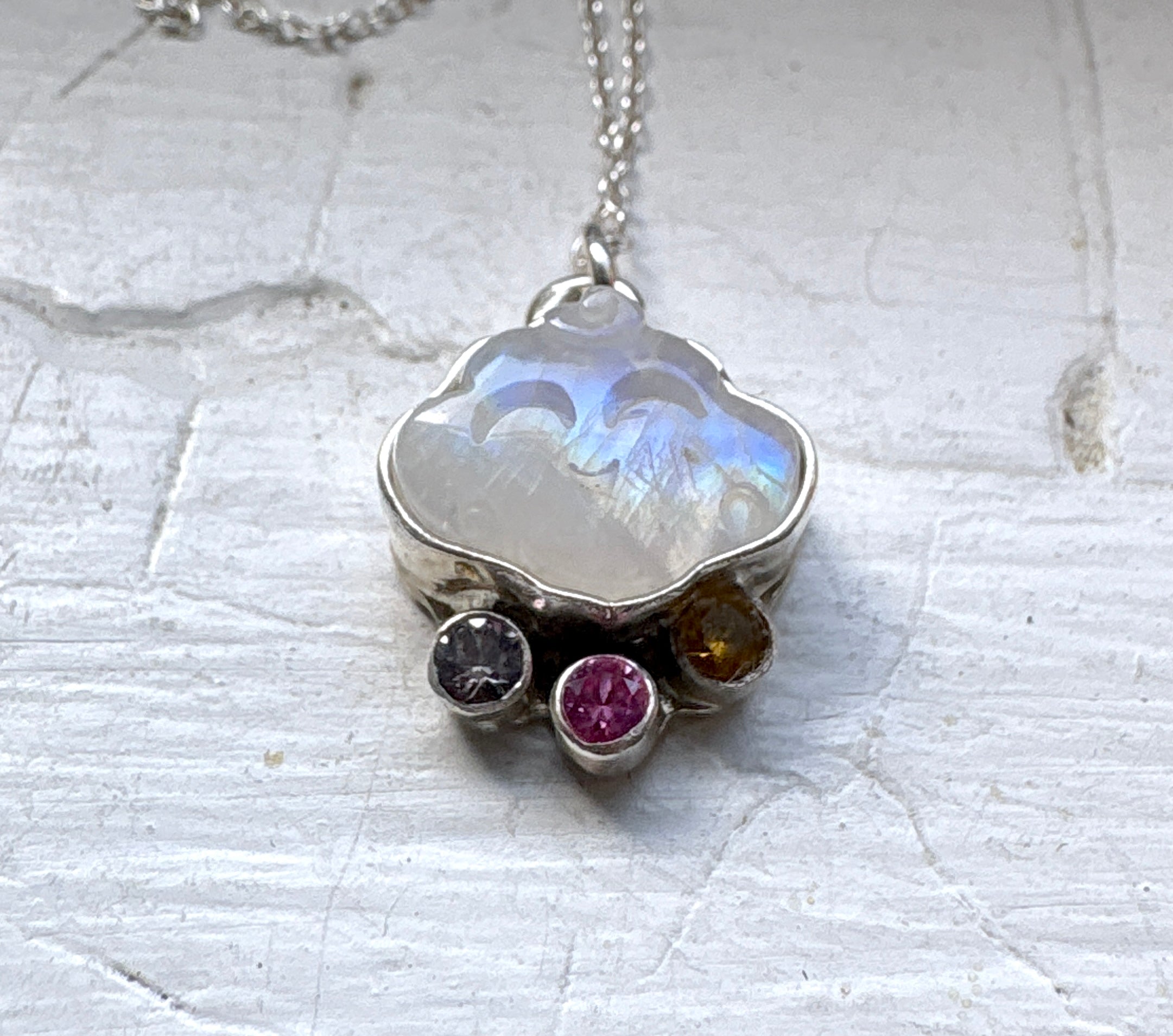 Moonstone Cloud Pendant with Rainbow Accent Stones