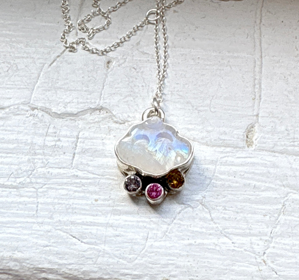 Moonstone Cloud Pendant with Rainbow Accent Stones