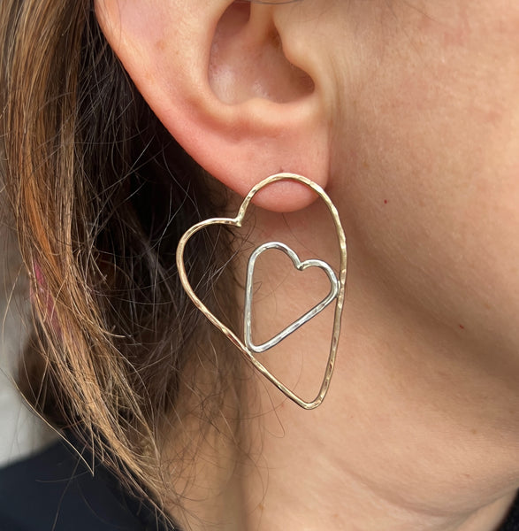 Heart in Heart Oversized Two Toned Stud Earrings