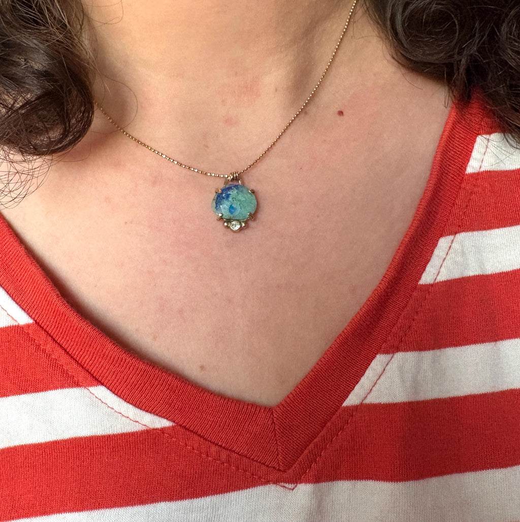 Afghanite Pendant in 14k Gold with a Diamond