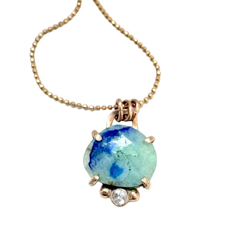 Afghanite Pendant in 14k Gold with a Diamond