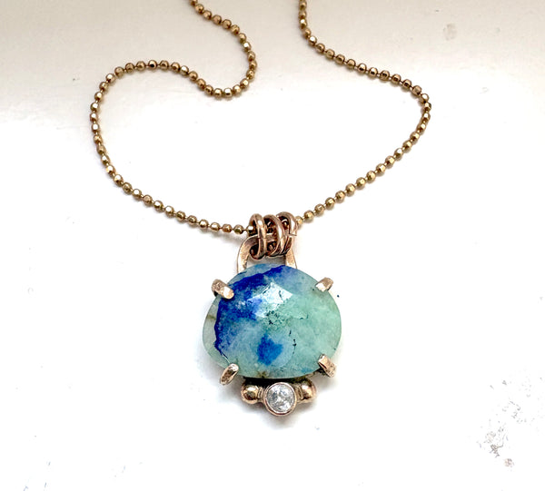 Afghanite Pendant in 14k Gold with a Diamond