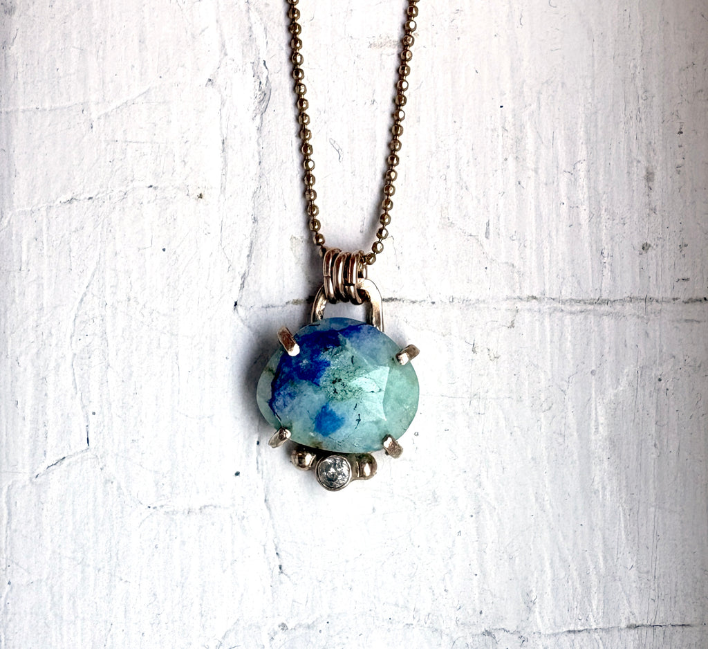 Afghanite Pendant in 14k Gold with a Diamond