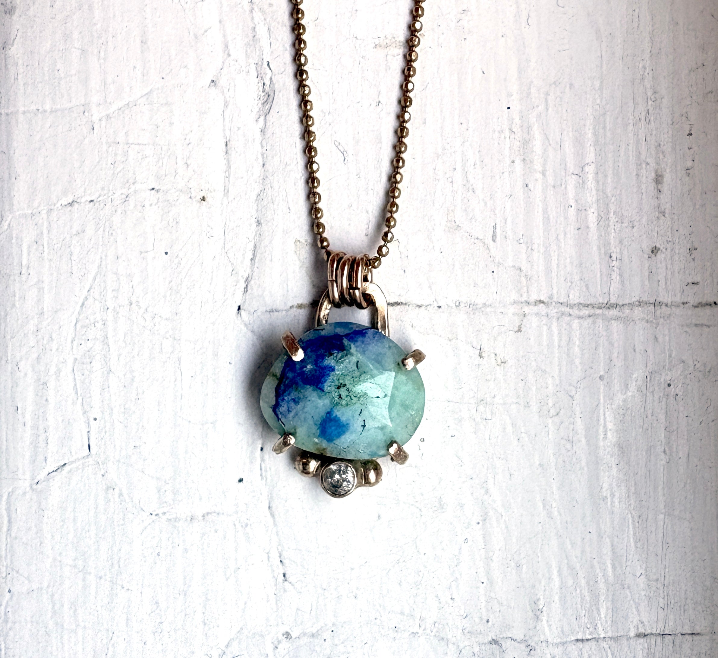 Afghanite Pendant in 14k Gold with a Diamond