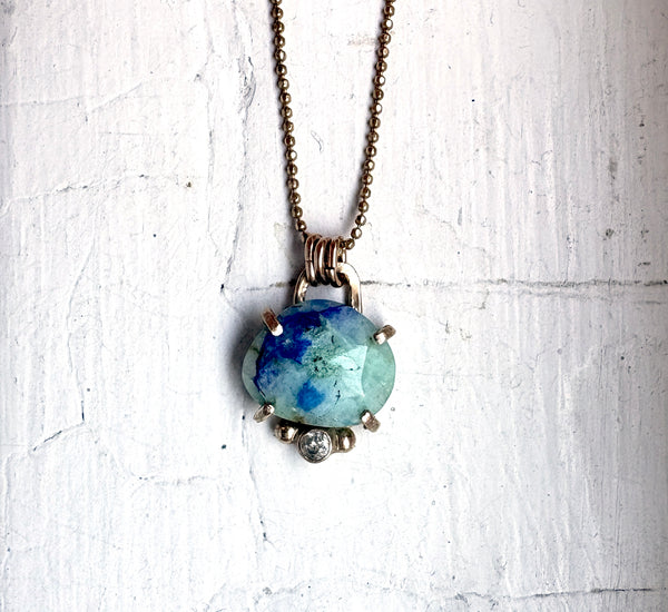 Afghanite Pendant in 14k Gold with a Diamond