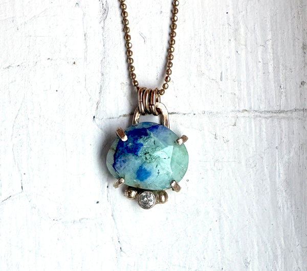 Afghanite Pendant in 14k Gold with a Diamond