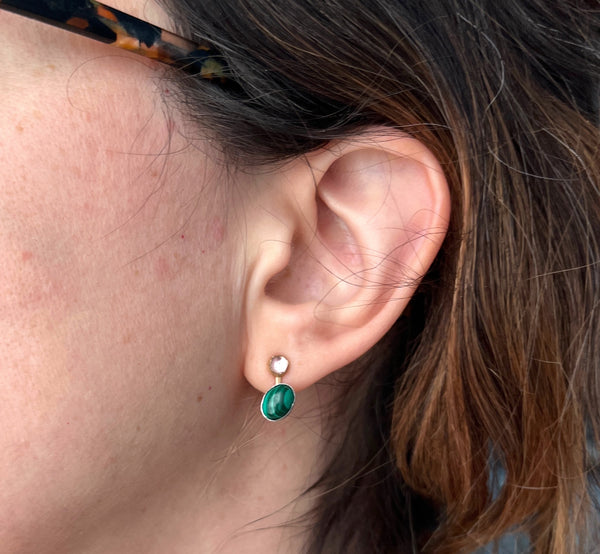 Malachite and Amethyst Abstract Sculptural studs