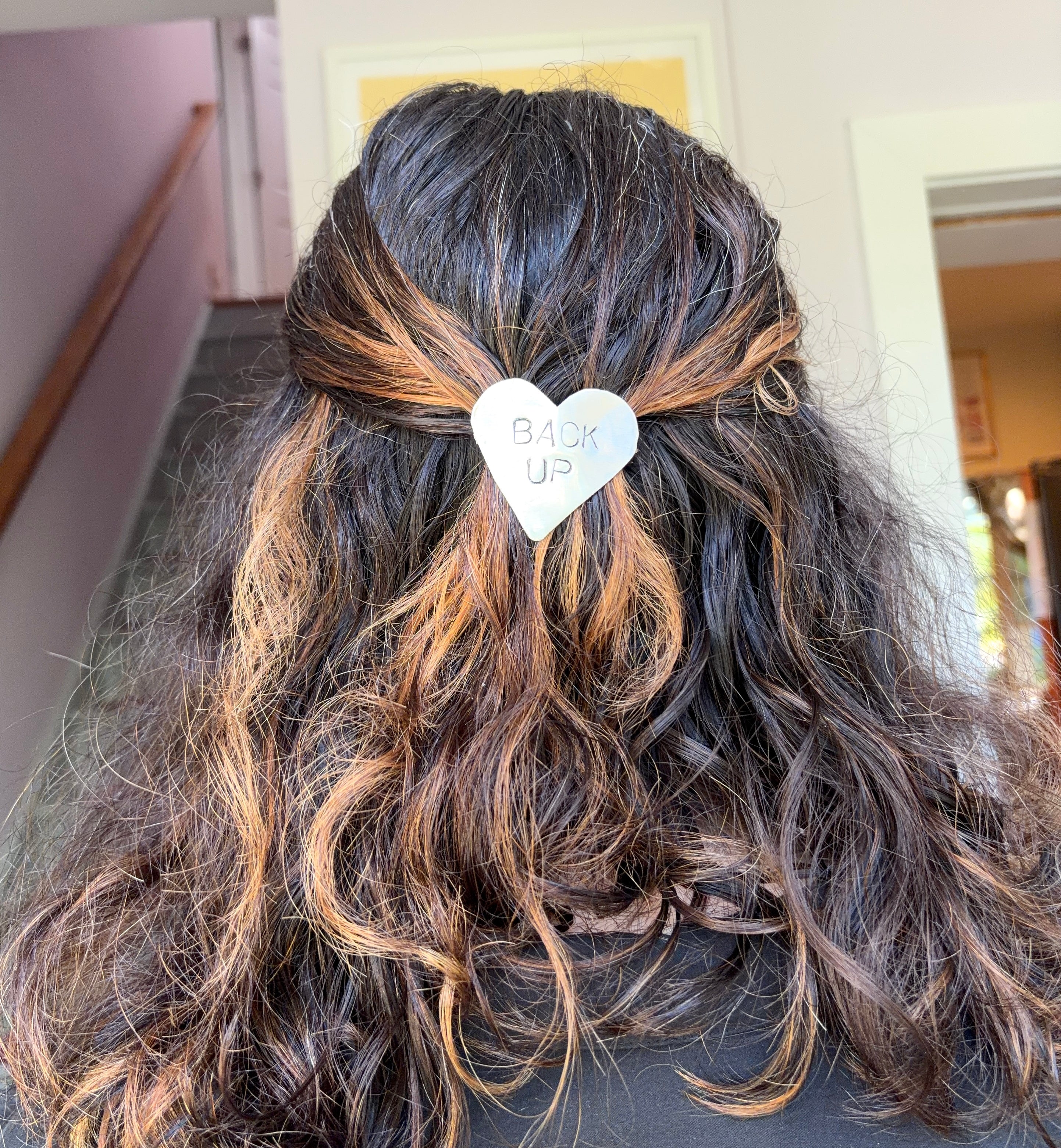 Sterling Silver Heart Barrette "Back Up" Personal Space Reminder Handmade