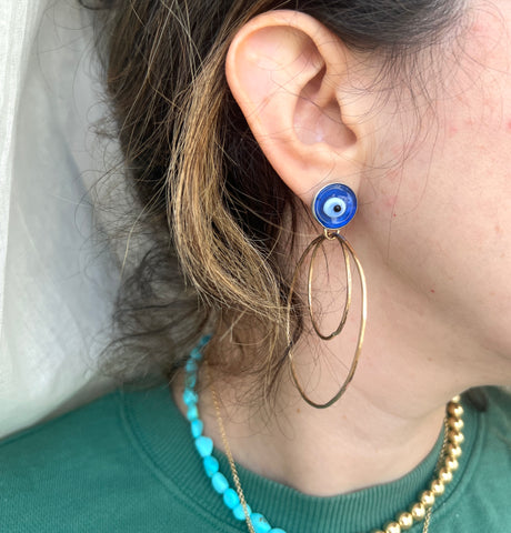 Evil Eye Stud Double Hoops