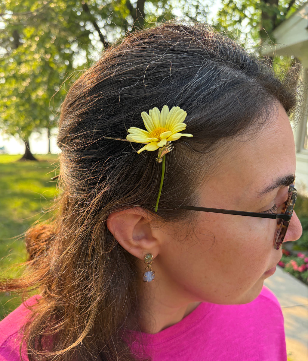 Brass Hand Holding Flower Bobby Pin
