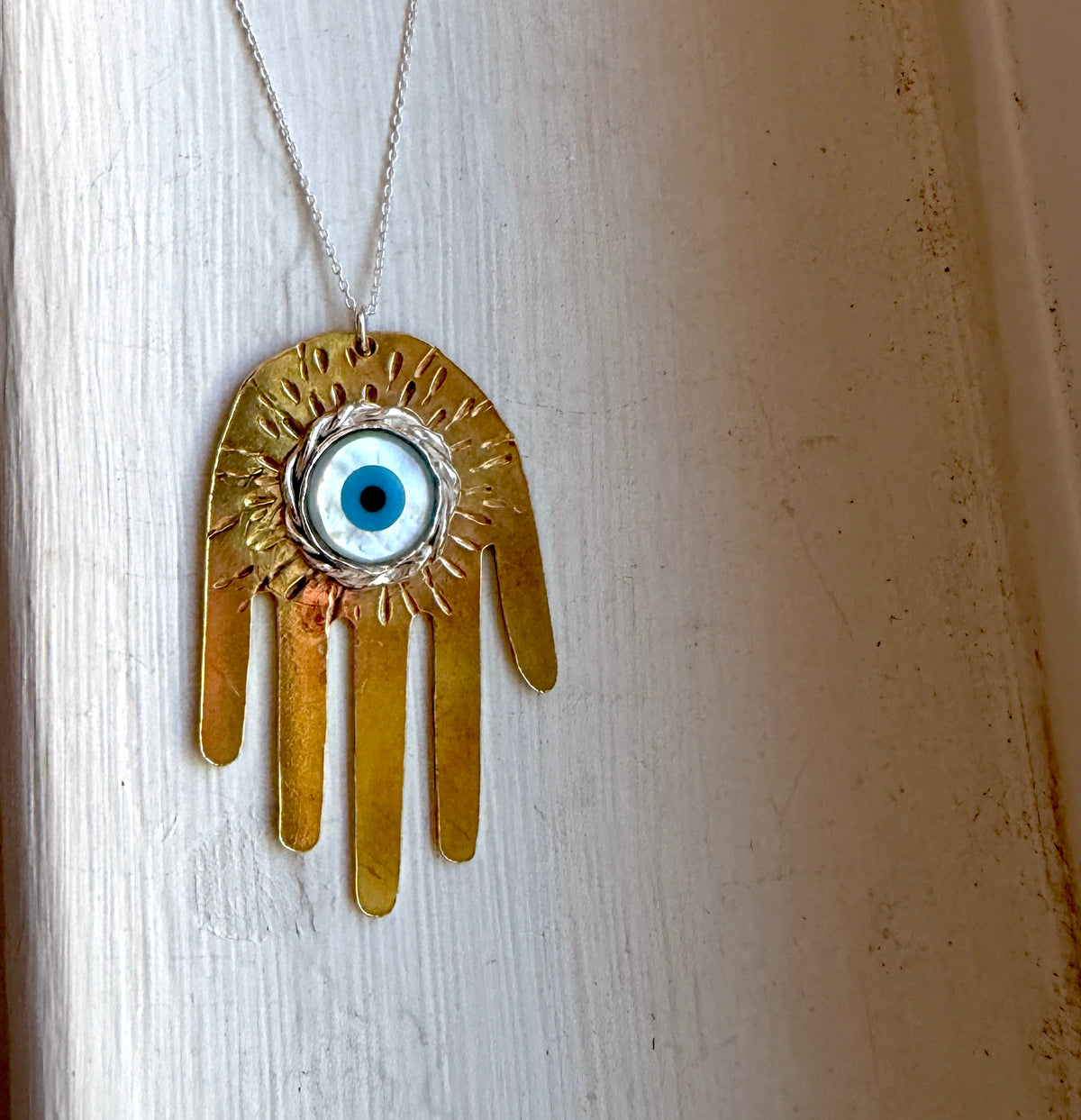 Hamsa With Evil Eye in Braided Bezel