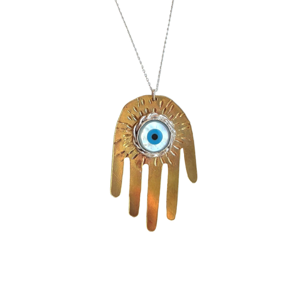 Hamsa With Evil Eye in Braided Bezel