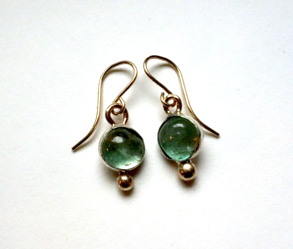 Emerald Drop Dangles in sterling silver with 14k gold