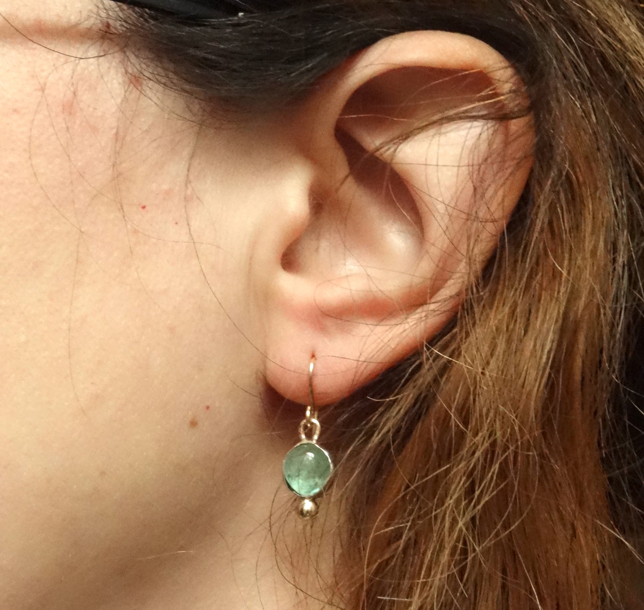 Emerald Drop Dangles in sterling silver with 14k gold