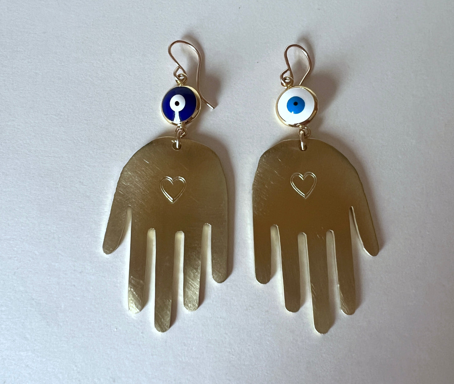 Brass Hand Earrings with Evil Eye