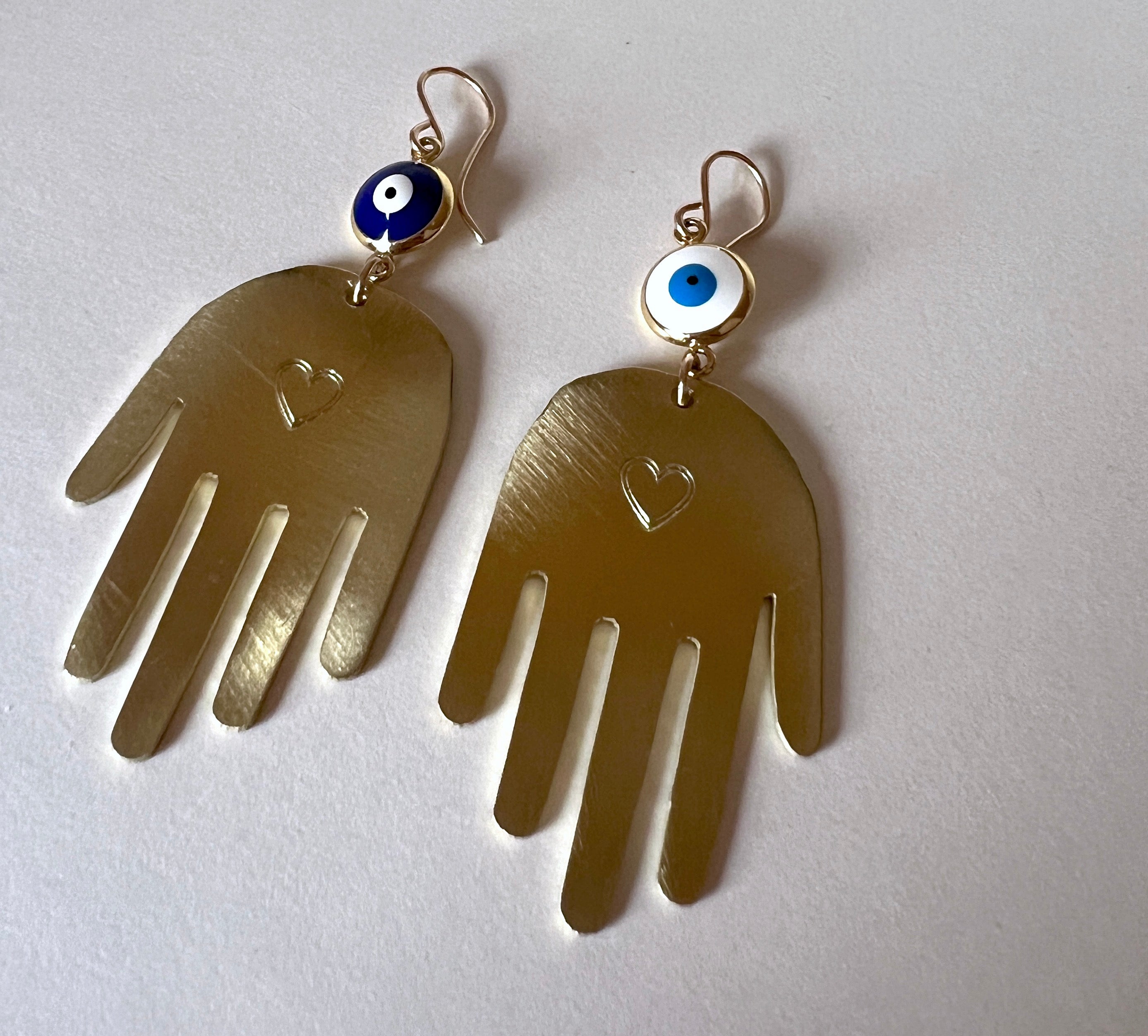 Brass Hand Earrings with Evil Eye