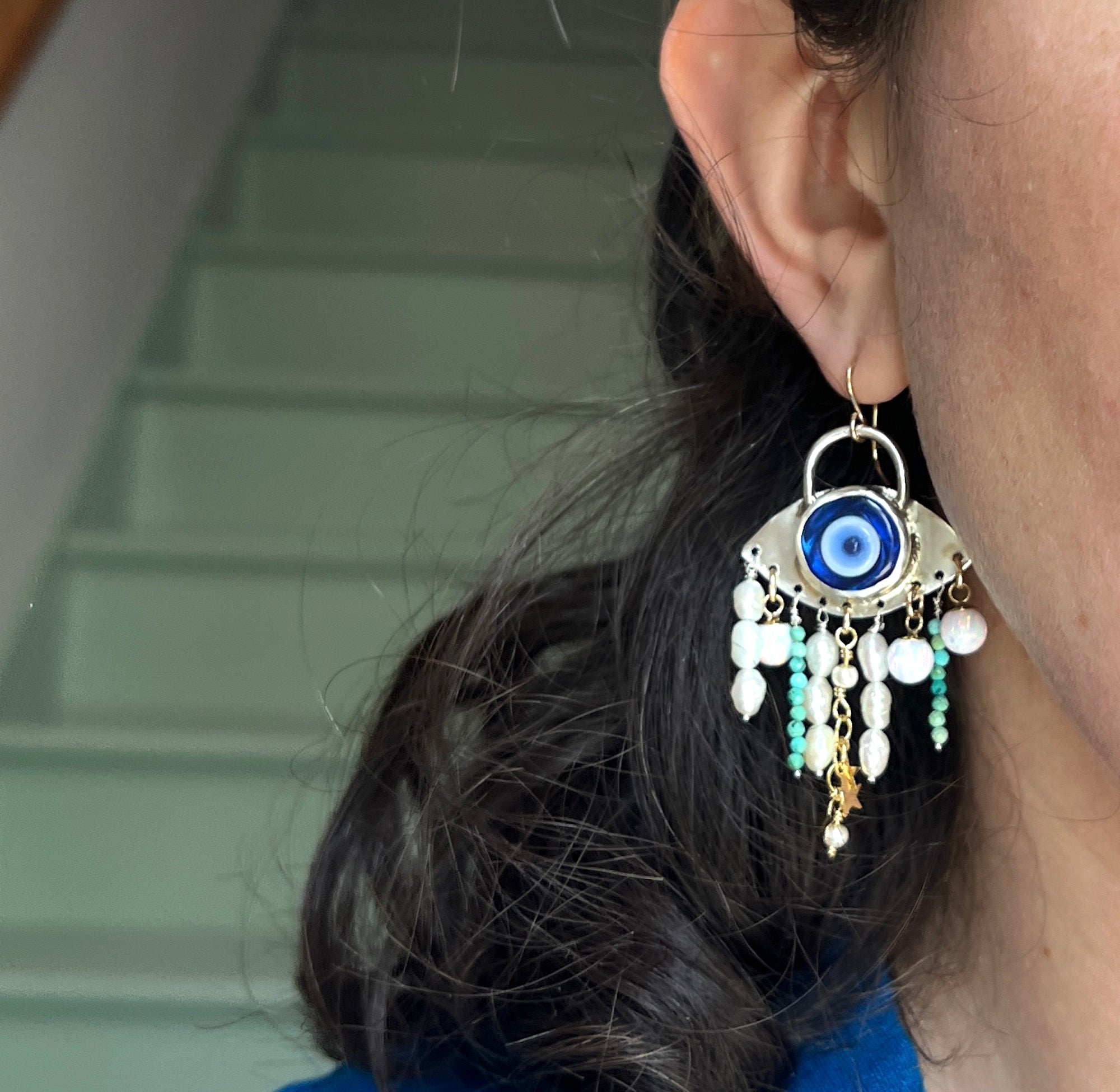 Evil eye clearance fringe earrings