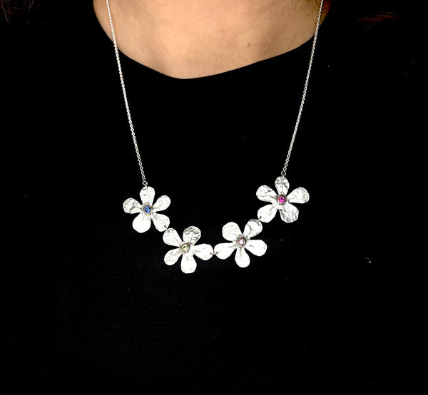 Family Flower Necklace Birthstone Necklace
