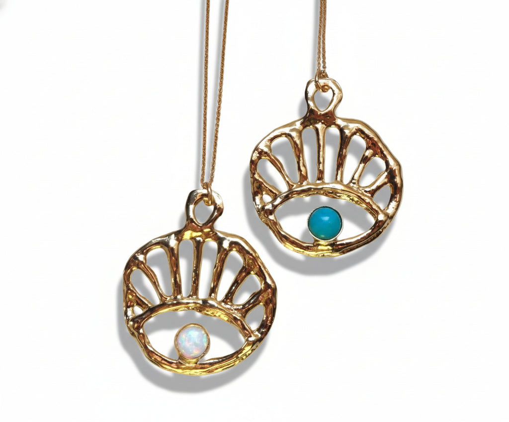 Sun Rise // Evil Eye Gold Pendant with turquoise or opal