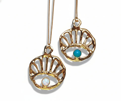 Sun Rise // Evil Eye Gold Pendant with turquoise or opal