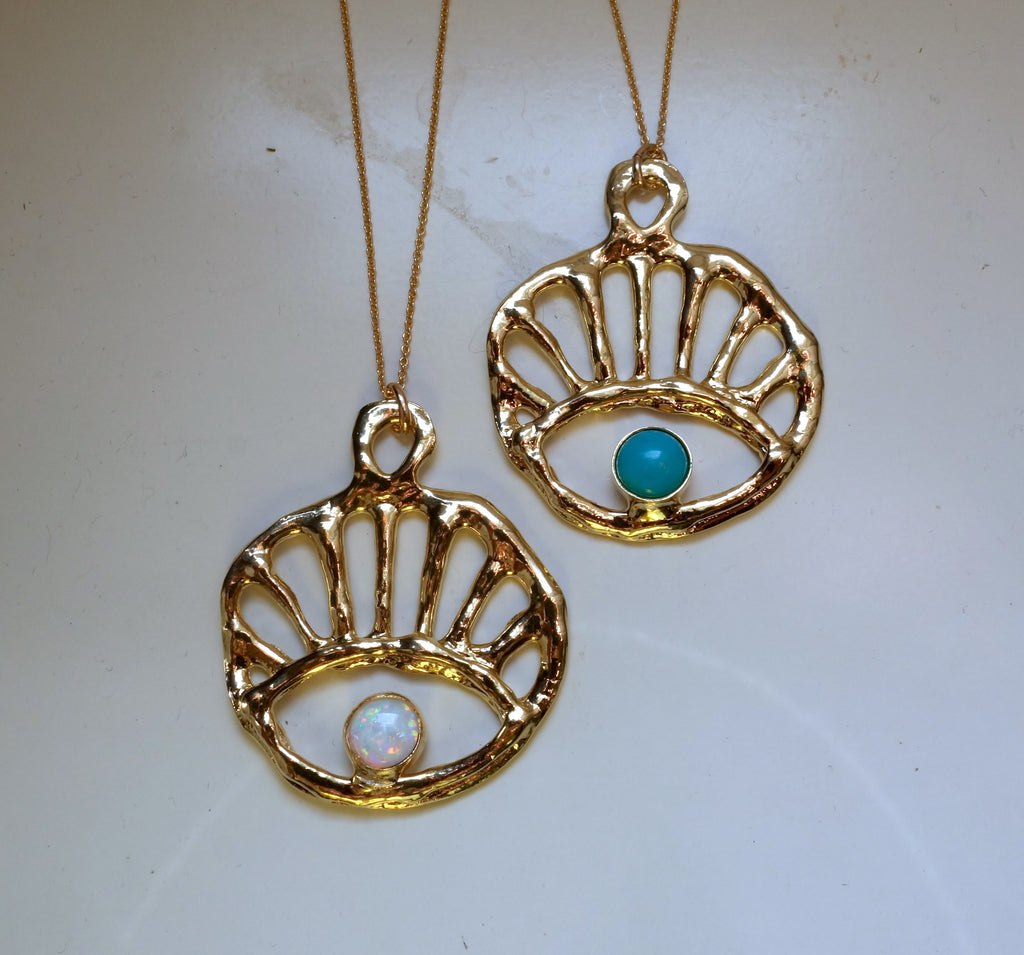 Sun Rise // Evil Eye Gold Pendant with turquoise or opal