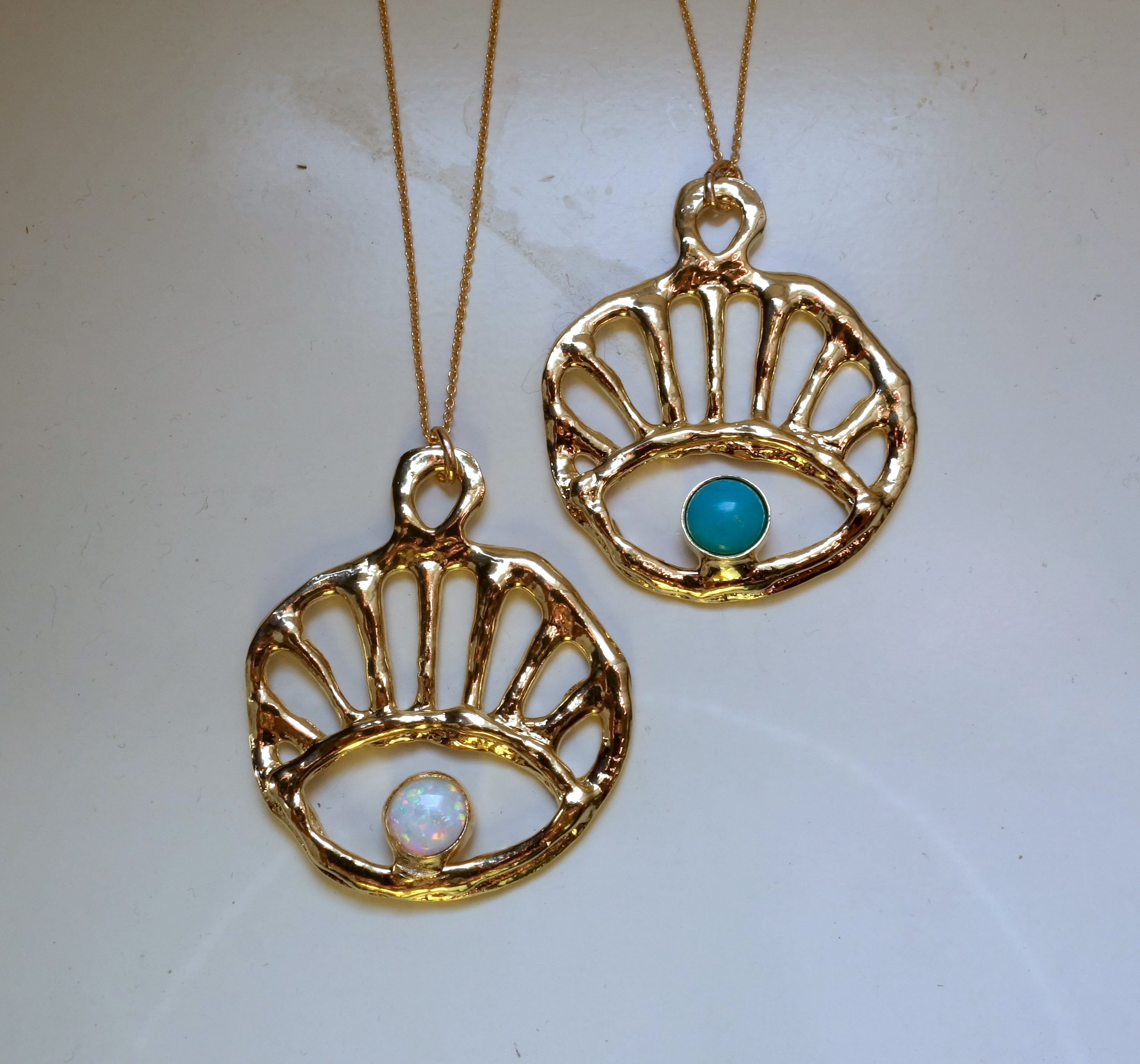 Sun Rise // Evil Eye Gold Pendant with turquoise or opal