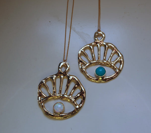 Sun Rise // Evil Eye Gold Pendant with turquoise or opal