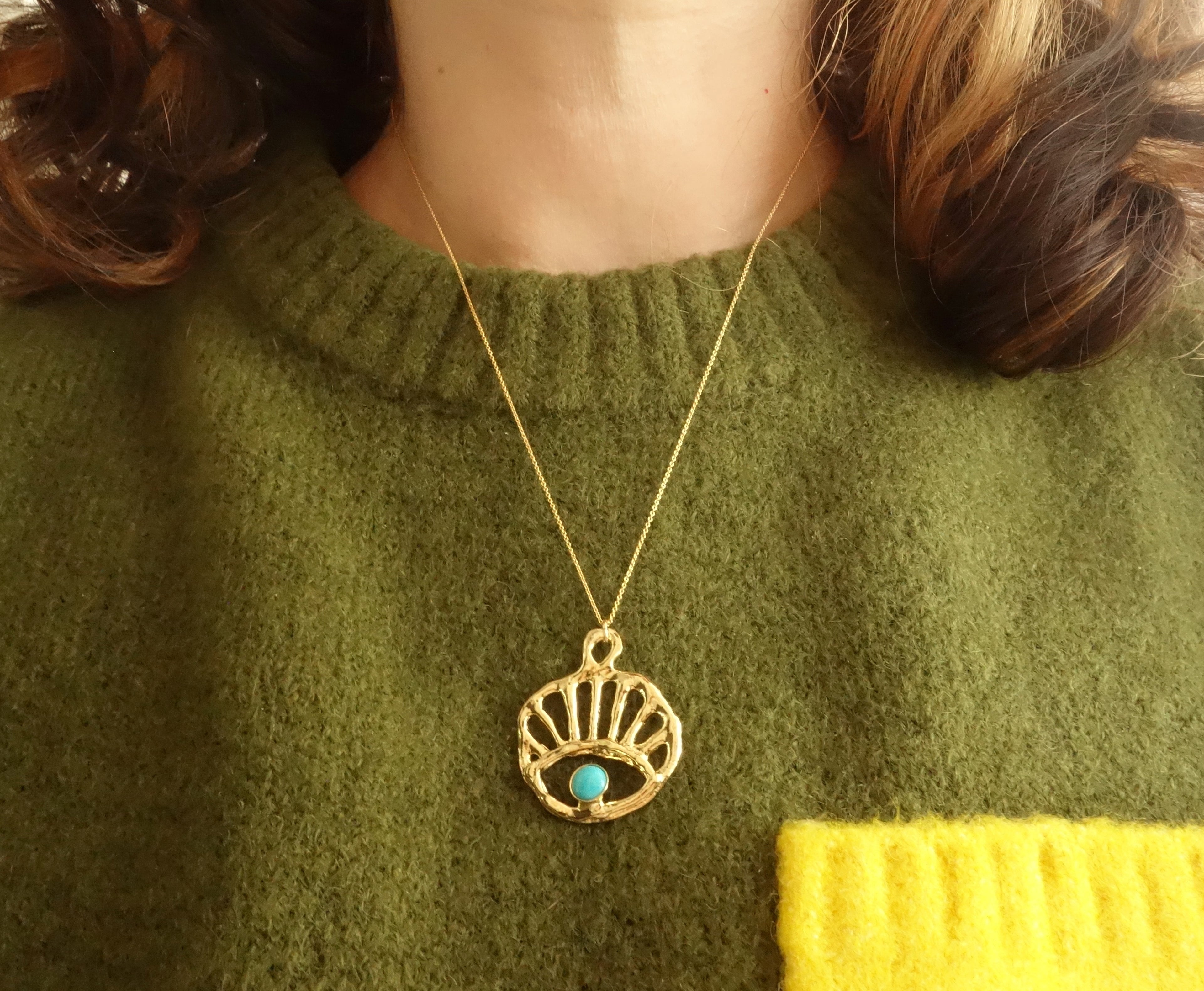 Sun Rise // Evil Eye Gold Pendant with turquoise or opal