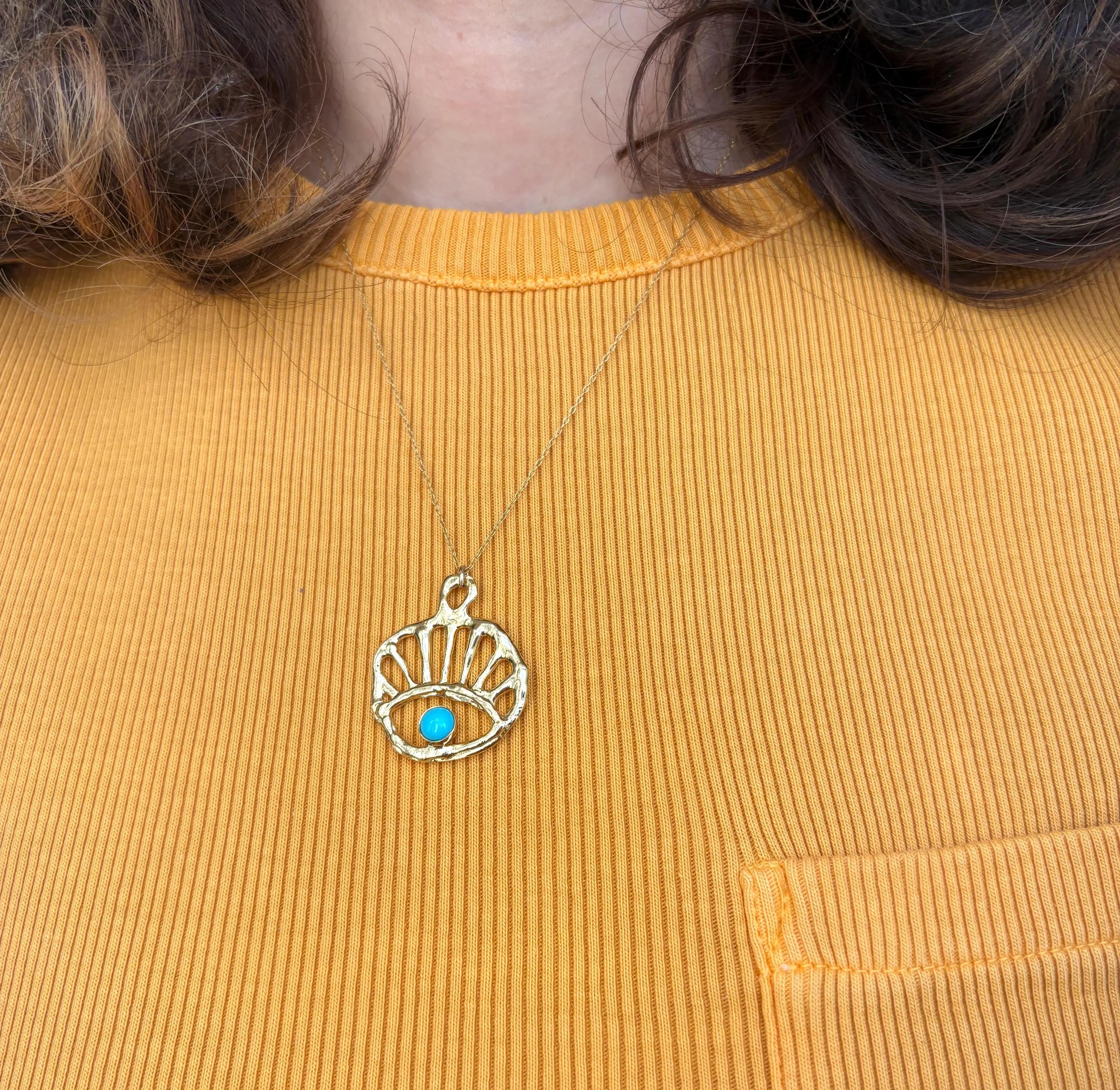 Sun Rise // Evil Eye Gold Pendant with turquoise or opal