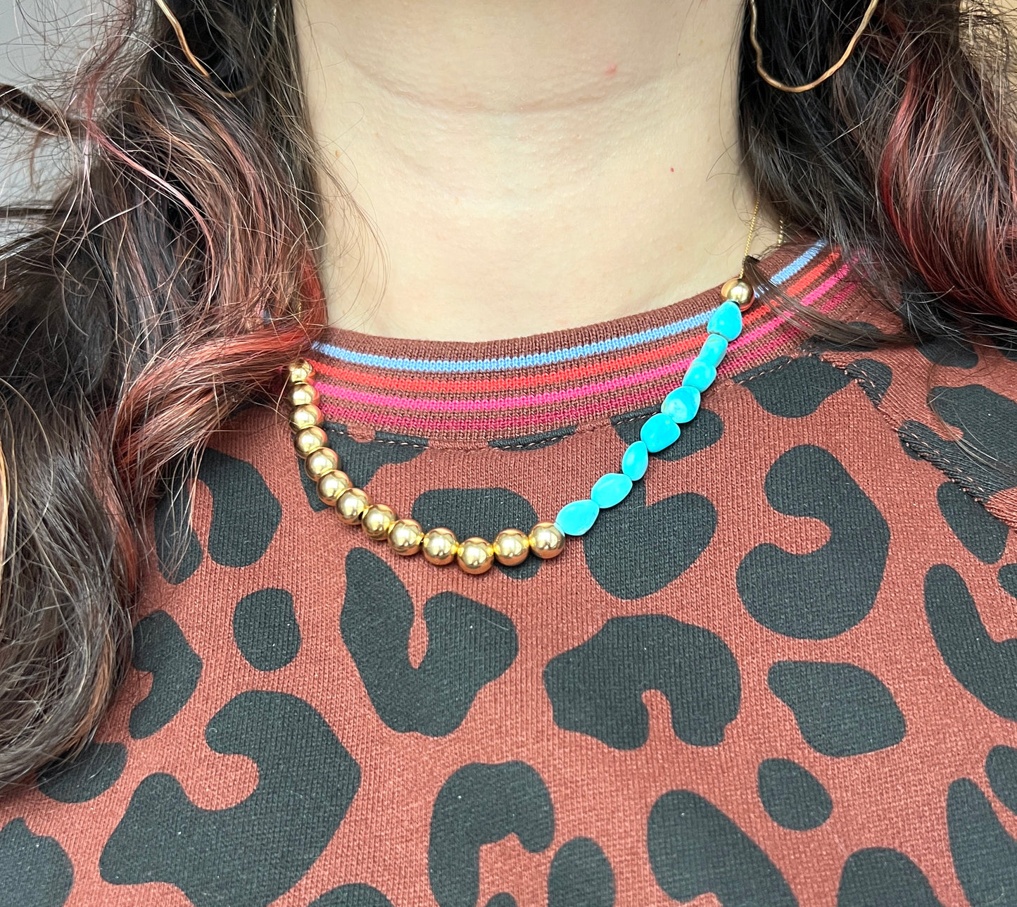 Turqoise and Gold Beaded Necklace