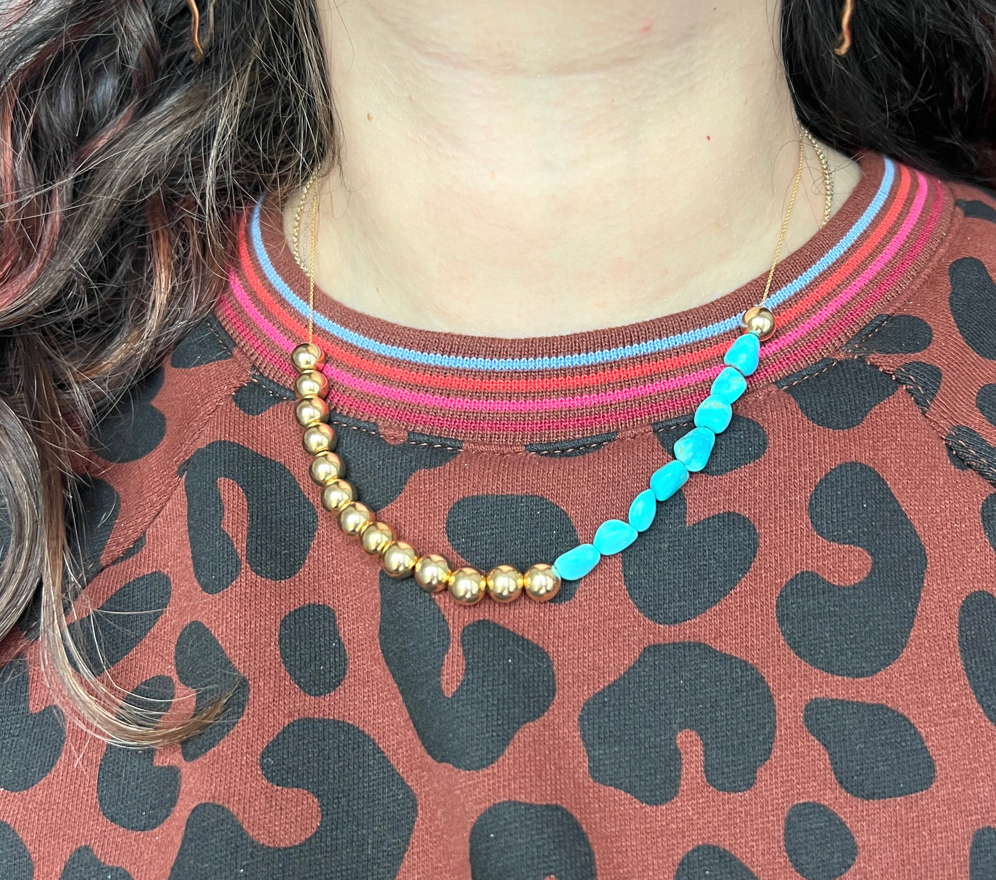 Turqoise and Gold Beaded Necklace