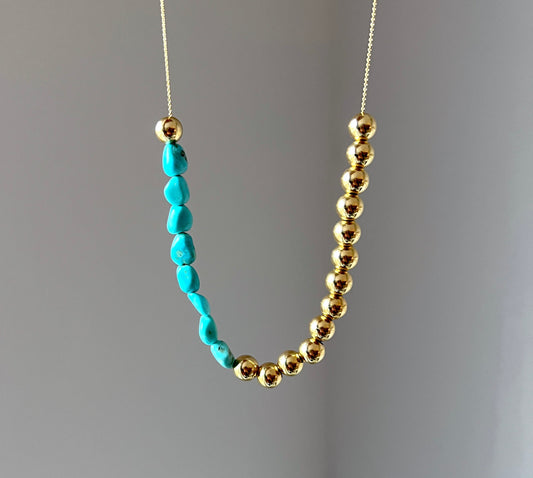 Turqoise and Gold Beaded Necklace