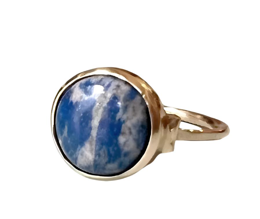 Chilean Lapis 14k Gold Bezel Ring Handmade and Handcut