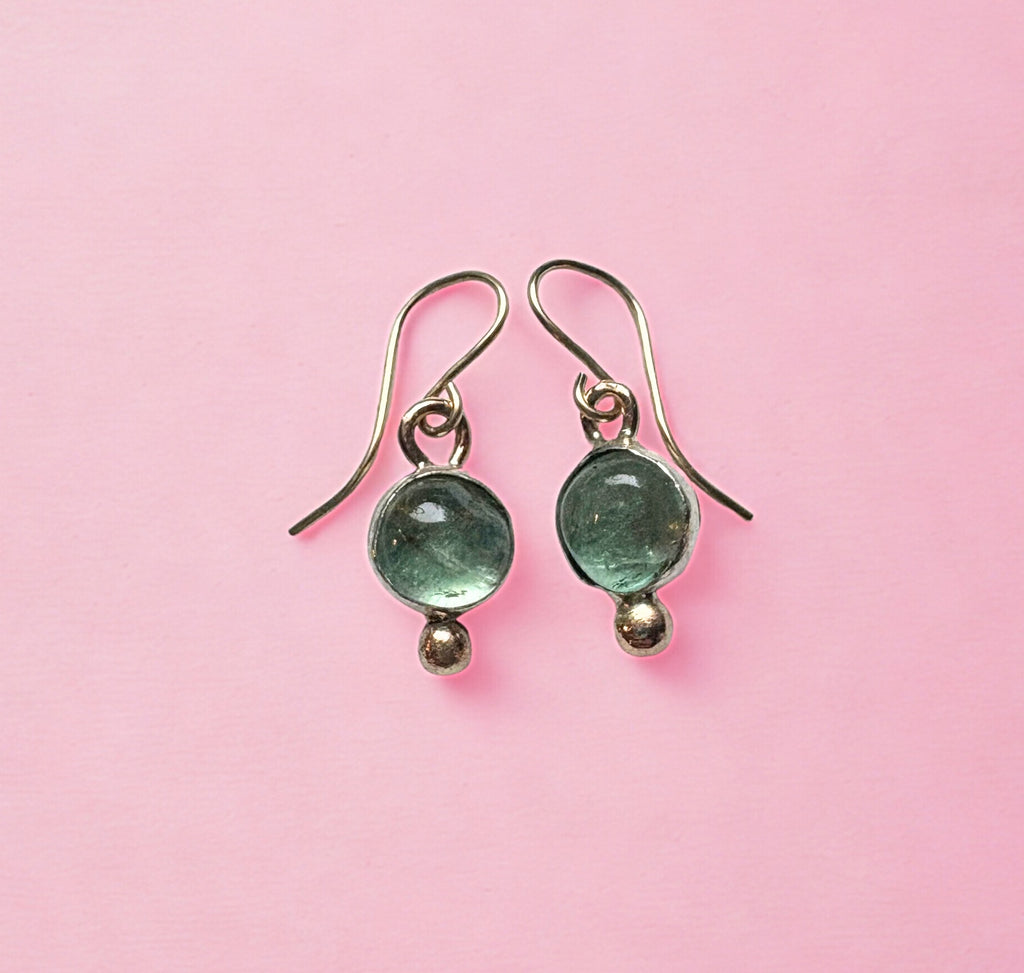 Emerald Drop Dangles in sterling silver with 14k gold