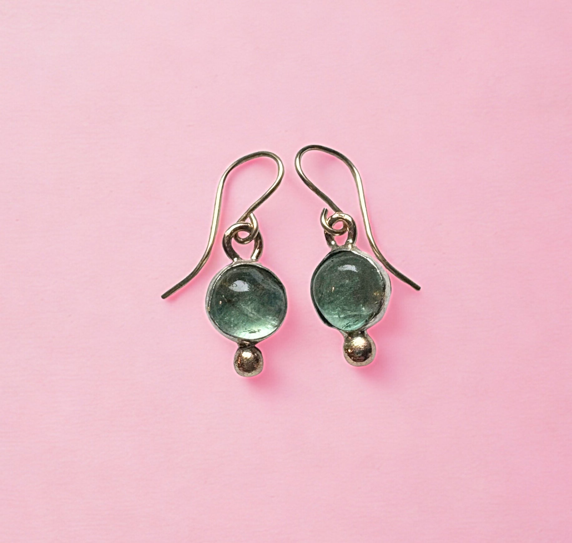 Emerald Drop Dangles in sterling silver with 14k gold