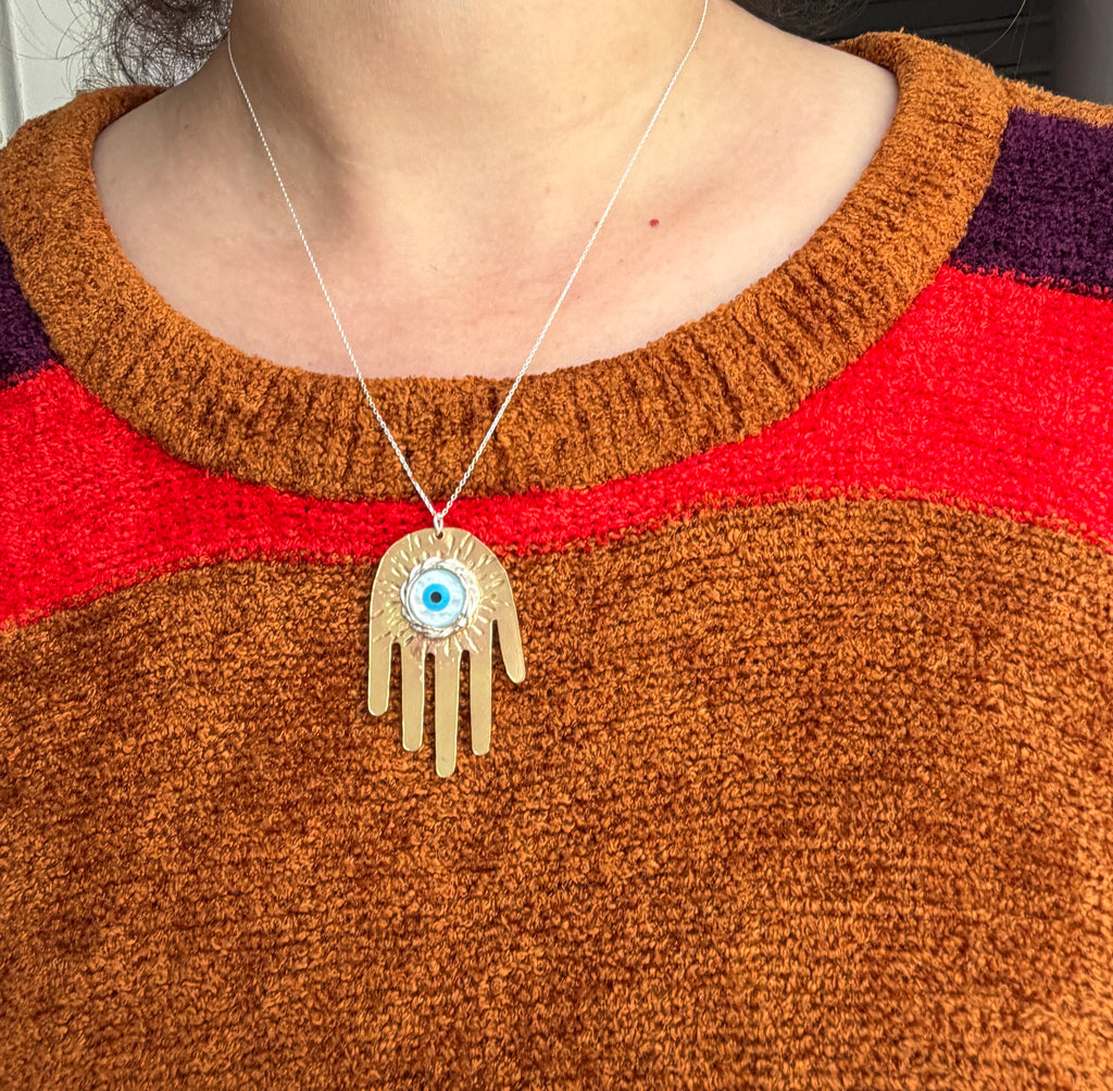 Hamsa With Evil Eye in Braided Bezel