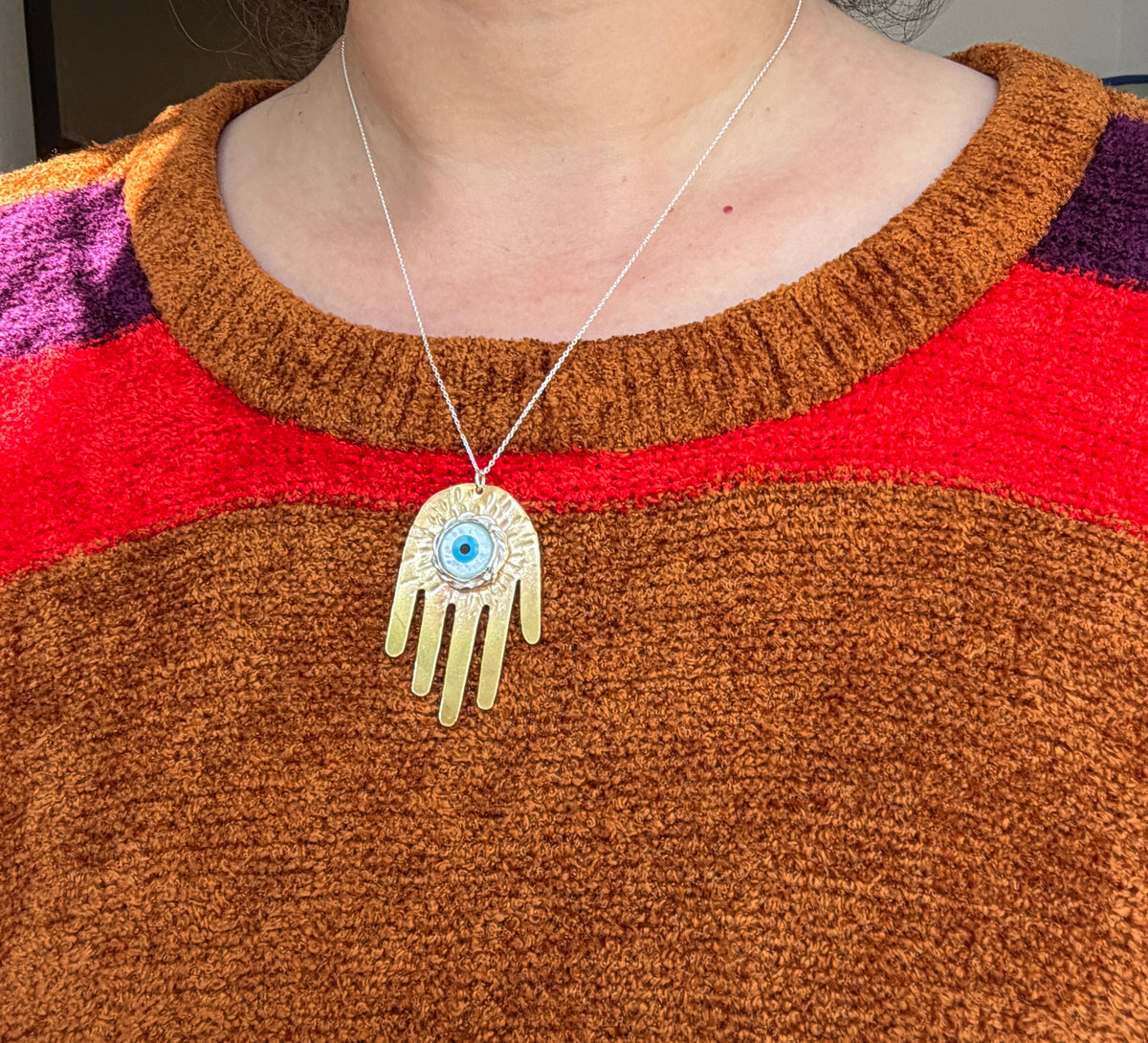 Hamsa With Evil Eye in Braided Bezel