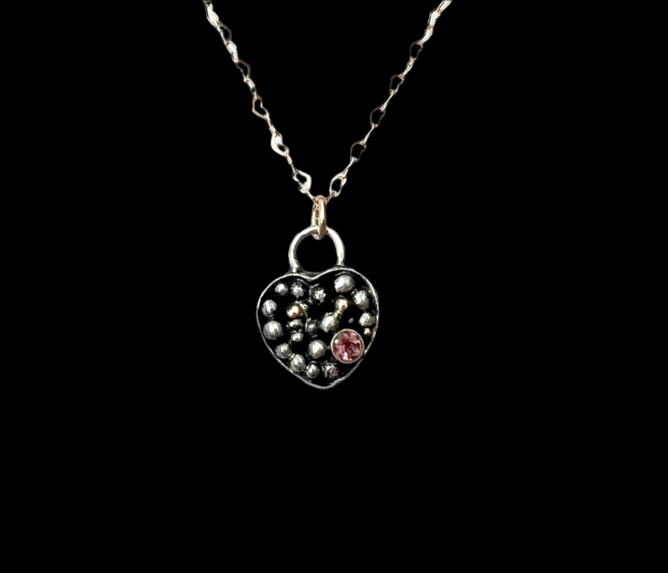 Heart Box Of Chocolates in Sterling Silver and 14k Gold with Pink Sapphire