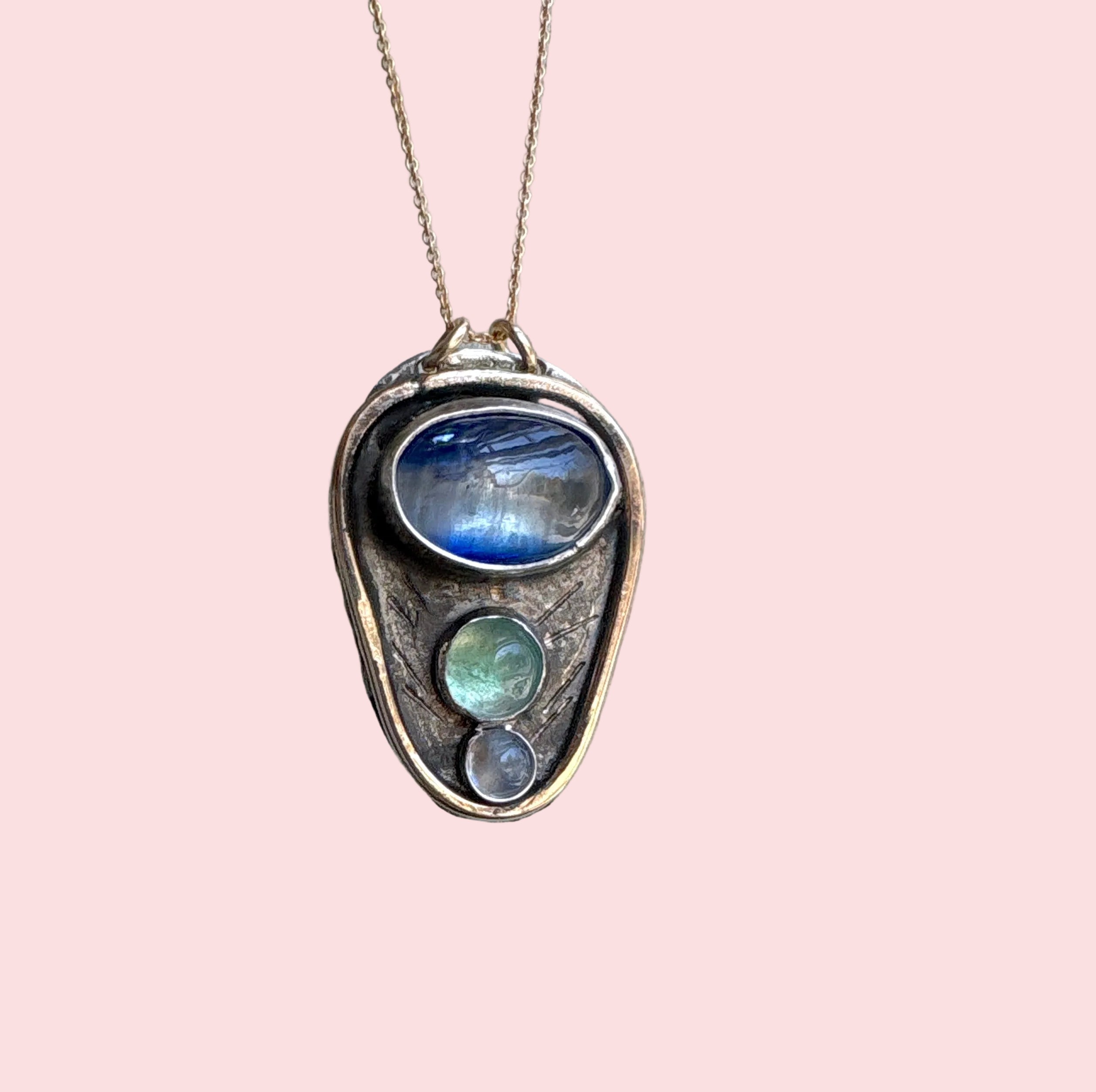 Kyanite Emerald and Moonstone Pendant