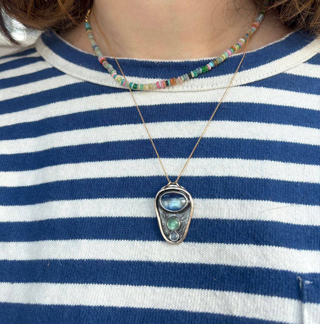 Kyanite Emerald and Moonstone Pendant