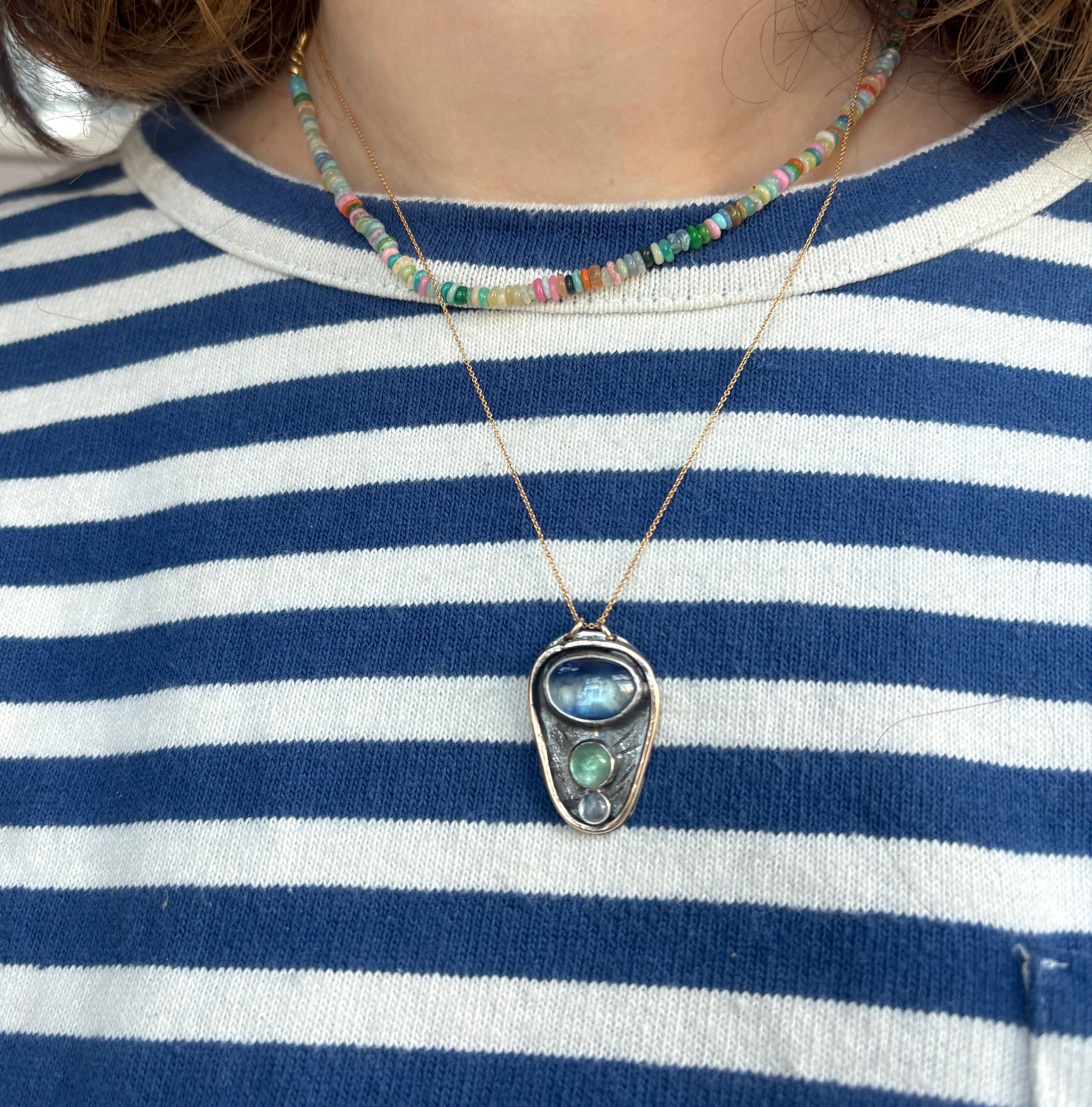 Kyanite Emerald and Moonstone Pendant