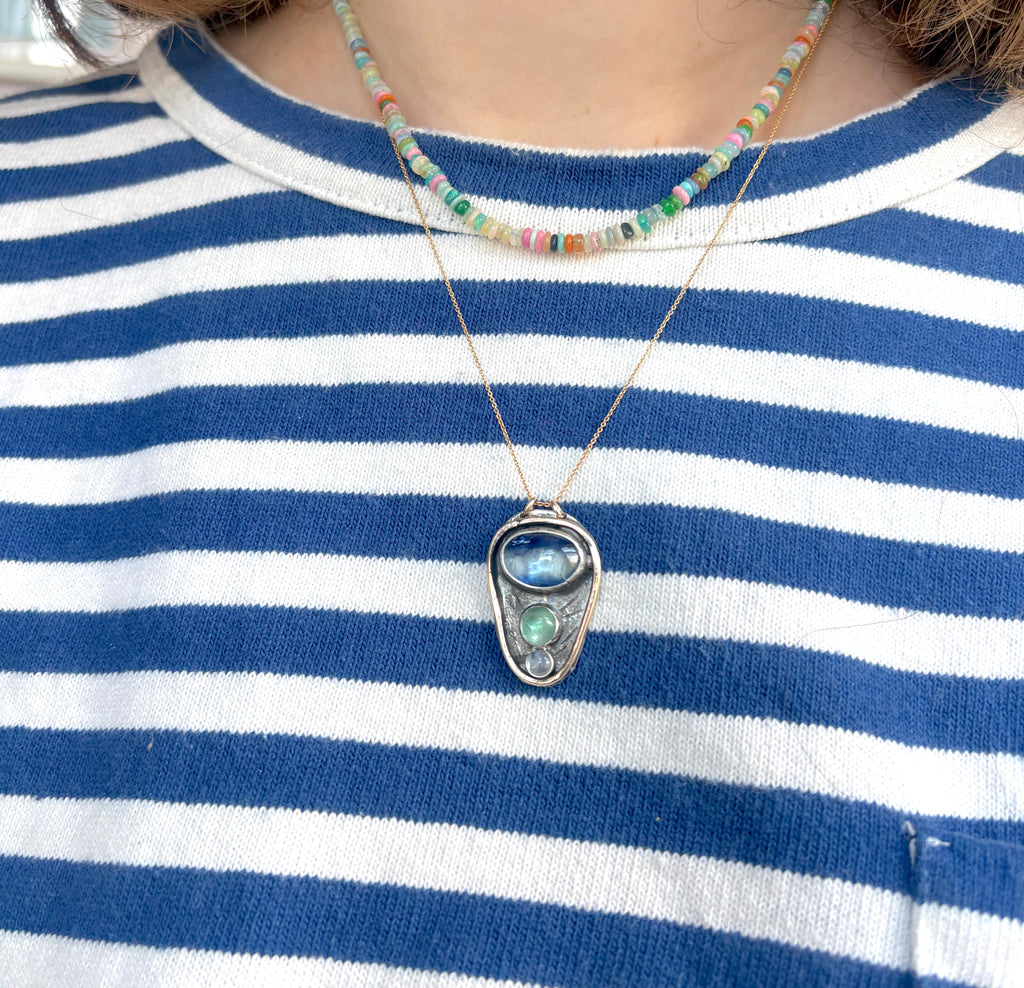 Kyanite Emerald and Moonstone Pendant
