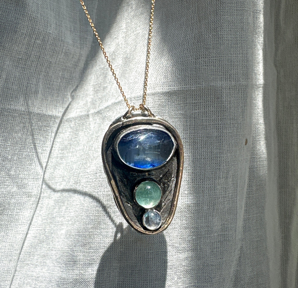 Kyanite Emerald and Moonstone Pendant