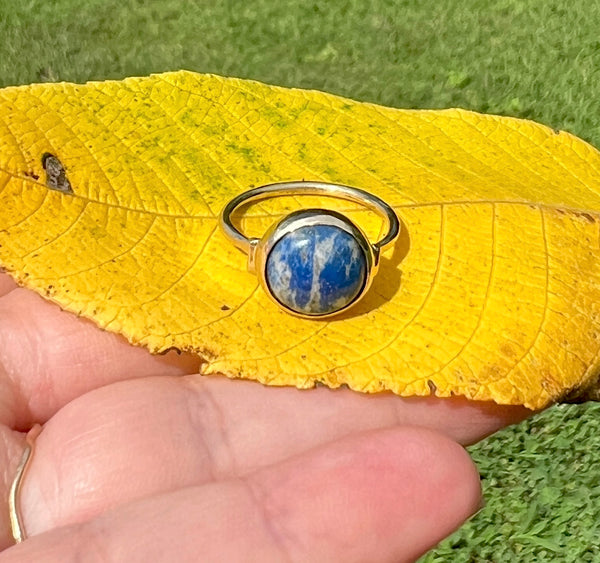 Chilean Lapis 14k Gold Bezel Ring Handmade and Handcut