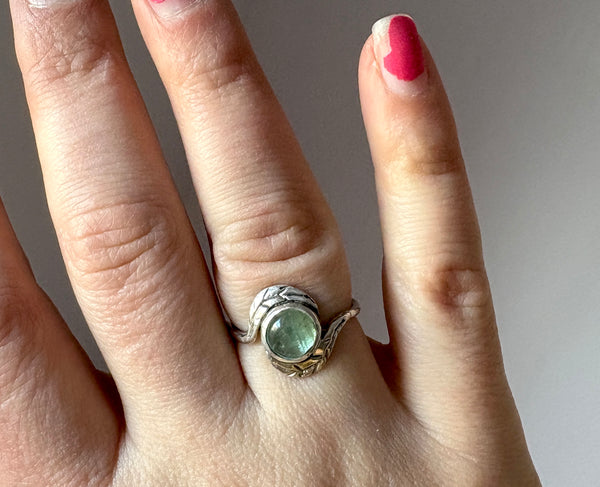 Emerald Leaf Hug Ring in Sterling Silver